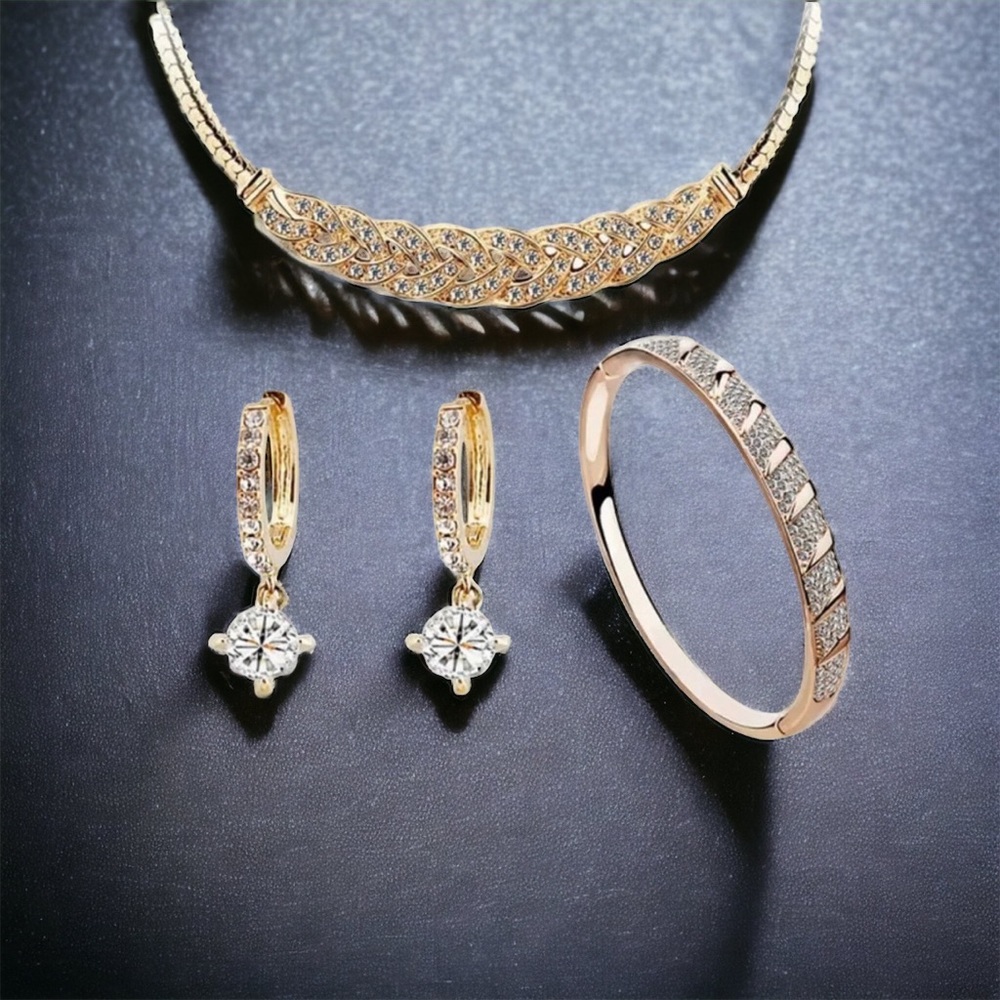 🍀New Austrian crystal Gold / Silver jewelry set. - Picture 3 of 14